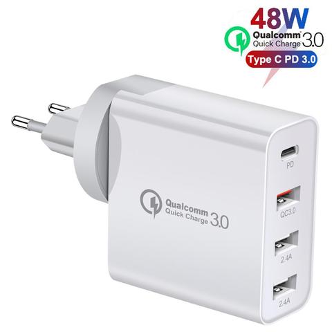 Cargador rápido de 48W tipo C, Cargador USB PD para Samsung iPhone XS Max Huawei iPad Pro QC 3,0, cargador de pared rápido, adaptador de enchufe de EE. UU. ► Foto 1/6