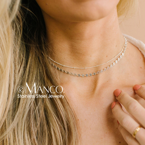 EManco-gargantilla de acero y titanio minimalista para mujer, collar de acero inoxidable 316L, 2 uds. ► Foto 1/4