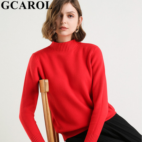 GCAROL nueva Otoño Invierno de las mujeres suéter de cuello alto Medio 30% lana minimalista Jersey de punto hilo Collar grueso Oversize Jumper ► Foto 1/6