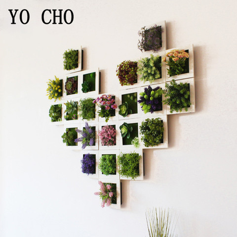 Marco para planta suculenta de flores artificiales de YO CHO, marco de arte de pared inofensivo extraíble 3D para sala de estar, fiesta de boda, decoración de plantas para el hogar ► Foto 1/6