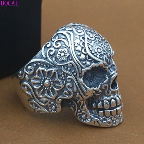 BOCAI macizo auténtico s925 anillo de calavera de plata esterlina para los hombres y las mujeres retro tailandesa de plata 2022 nueva personalidad de la moda anillos ► Foto 1/6