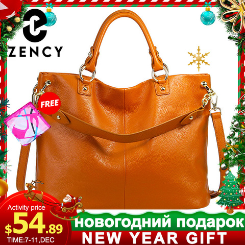 Zency-Bolso de mano 100% de cuero genuino para mujer, bandolera de gran capacidad, color gris, marrón ► Foto 1/6