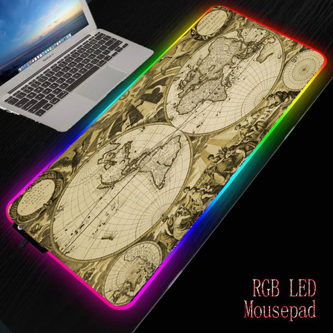 Meiruige-alfombrilla de ratón para juegos con iluminación Led, Mapa del viejo mundo RGB, iluminado por teclado USB, manta antideslizante de 350x250/800x300MM ► Foto 1/6