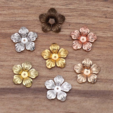 Mibrow 50 Uds Vintage 7 colores 21mm cobre tapas de cuentas de flores flor cuentas de filigrana tapas para DIY pelo joyería resultados ► Foto 1/5