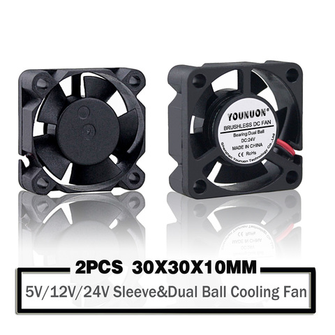 Mini ventilador de refrigeración para impresora 3D sin escobillas, rodamiento de bolas Dual 24V DC 12V 5V 3cm 30mm 30x30x10mm 3010, ventilador de refrigeración para impresora 3D, 2 piezas ► Foto 1/5