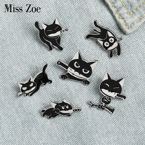 Pin de esmalte de gato asesino, insignia de cuchillo divertido de gatito Animal para camisa, abrigo, solapa, broches de dibujos animados, bisutería regalos para niños ► Foto 1/6