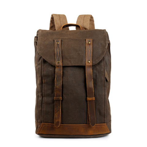 Mochila Vintage oli de cuero encerada para hombre, bolso de lona, tendencia de ocio, bolso impermeable para mujer, mochila para ordenador portátil de 14 pulgadas, viaje ► Foto 1/6