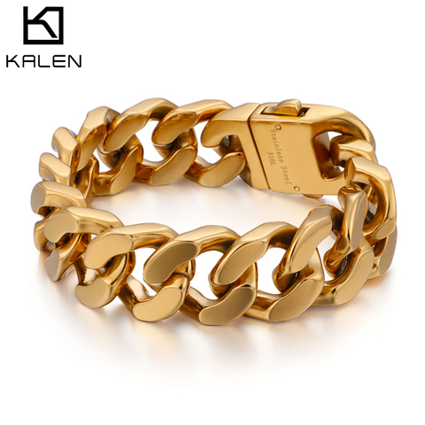 Kalen-pulsera de alta calidad para hombre, joyería de 22cm, acero inoxidable, Color dorado Dubái, pulseras de cadena de eslabones gruesos ► Foto 1/6