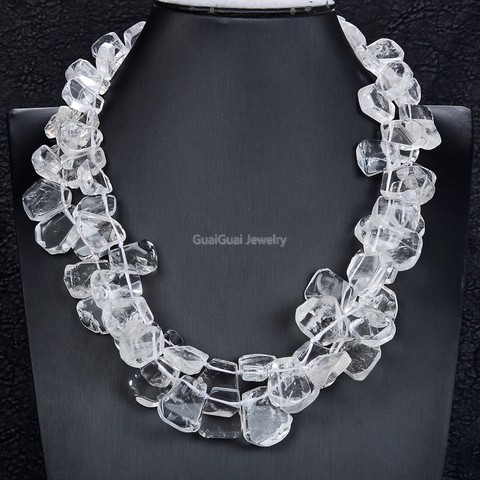 GuaiGuai Jewelry-collar de cristal de cuarzo blanco transparente Natural, 2 hebras, 19 