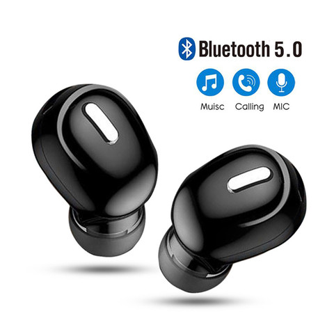 Auriculares inalámbricos con bluetooth para teléfonos móviles, audífonos mini intrauditivos deportivos con micrófono y bluetooth 5,0, sonido estéreo, manos libres para todos los móviles ► Foto 1/6