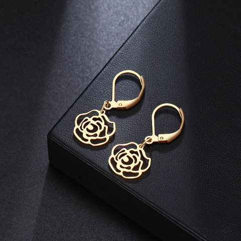 CACANA-pendientes de oro con forma de rosa para mujer, joyería de compromiso, pendiente del temperamento, acero inoxidable ► Foto 1/6