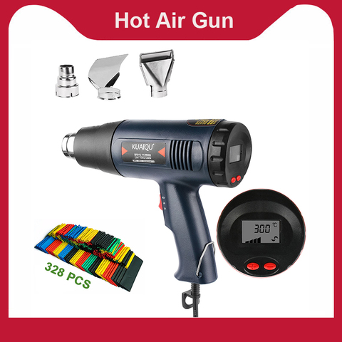 Pistola de aire caliente de 1800W, herramienta de soldadura con pantalla LCD de 60-600 ℃, secador de pelo de construcción con control de temperatura ajustable y 3 boquillas ► Foto 1/6