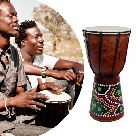 Tambor Africano Djembe de 6 pulgadas, madera maciza tallada a mano, piel de cabra, instrumento Musical africano tradicional ► Foto 1/1