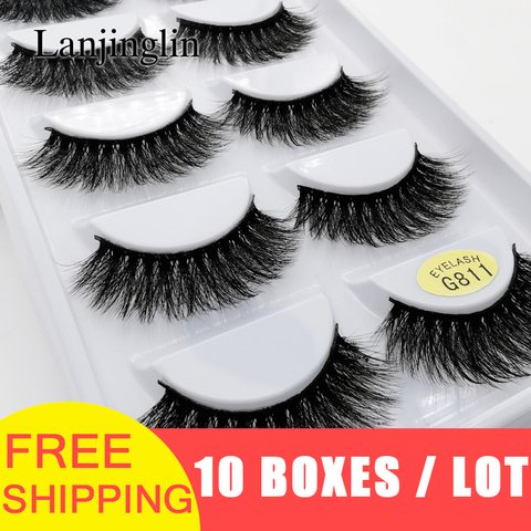 LANJINGLIN 10 cajas/lote visón pestañas postizas largas naturales 100% hecho a mano suave 3d visón pestañas maquillaje faux cils G811 ► Foto 1/6