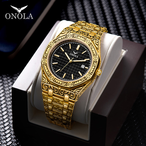 Reloj de pulsera de acero Original resistente al agua para hombre de la marca ONOLA, reloj de pulsera informal de lujo dorado para hombre, reloj masculino ► Foto 1/6