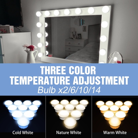 Hollywood maquillaje Led luz 3-color continuo regulable tocador de baño de pared Led Lámpara USB hacer vanidad iluminación ► Foto 1/6