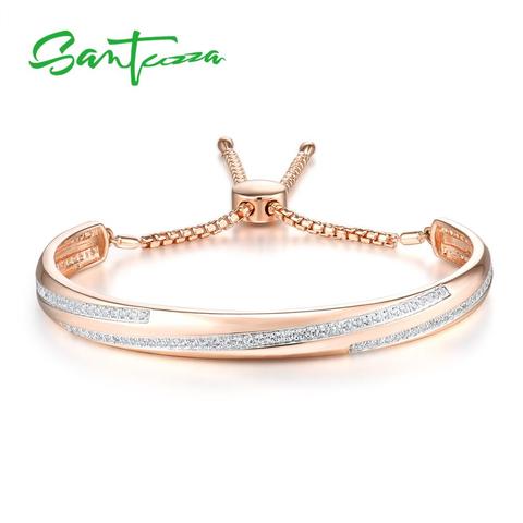 SANTUZZA-pulsera de plata de primera ley y Circonia cúbica para mujer, brazalete ajustable, plata esterlina 925, Zirconia, circonita, zirconita, color blanco, joya fina ► Foto 1/5