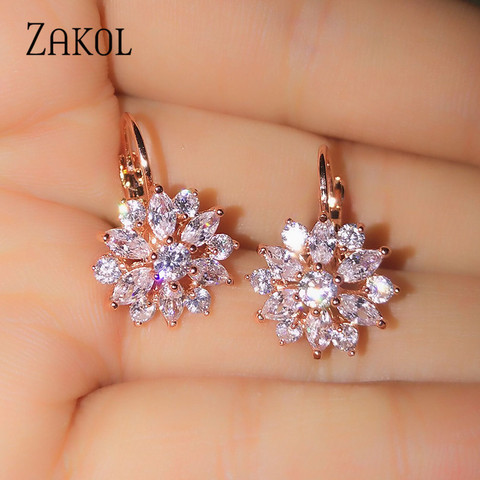 Pendientes de aro de Color oro rosa a la moda ZAKOL pendientes de circonita de cristal transparente para joyas de mujer brincos FSEP609 ► Foto 1/6