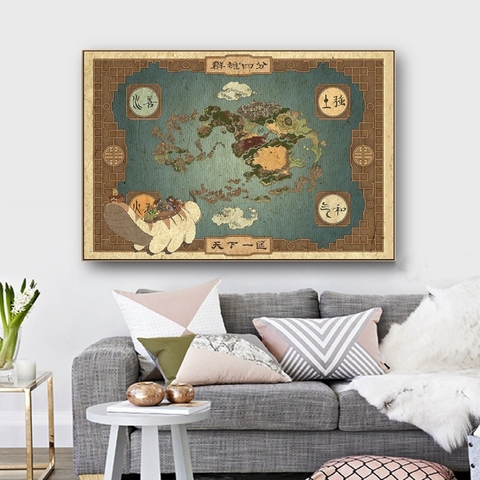 Mapa de Avatar de la leyenda de Aang, Impresión de Avatar, Appa de Avatar, arte en lienzo, Arte de la pared Decoración para el hogar ► Foto 1/6