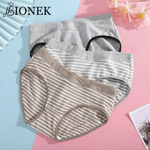 BIONEK-bragas de algodón para mujer, ropa interior Sexy, lencería de talla grande, a rayas, M-XXL ► Foto 1/6