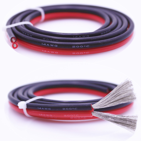 10m de alta calidad extra cable de silicona blando 24AWG 22 20 18 16 14 12awg de alta resistencia a la temperatura rojo + negro cable de silicona ► Foto 1/6