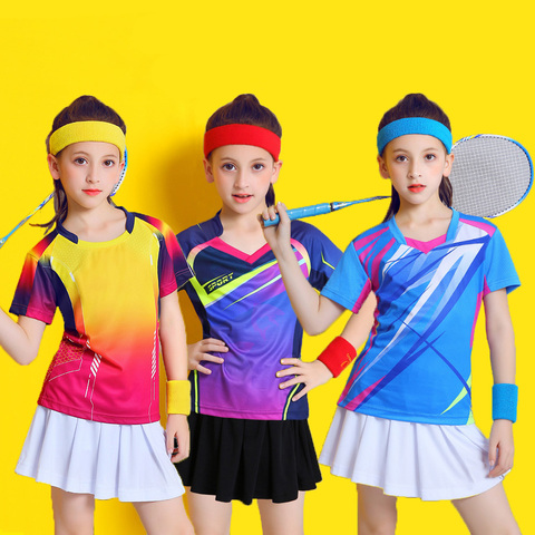 Traje de bádminton para niño y niña, camiseta de tenis de manga corta, conjuntos de falda, ropa de Ping Pong para niña, Kits de voleibol para niño, ropa deportiva ► Foto 1/6