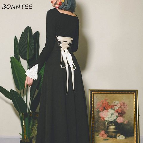 Mujer Faldas diseño clásico mujer estética única-Encuentro de temperamento ropa Original de encaje sólida Vintage negro Natural ► Foto 1/6