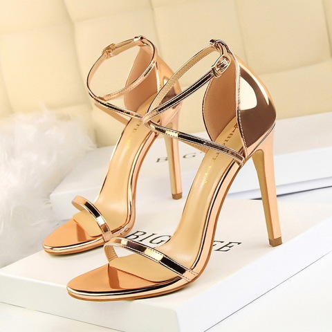 Sandalias de charol para mujer, zapatos de tacón alto dorados sexys, zapatos de boda a la moda, stiletto, novedad de 2022 ► Foto 1/5