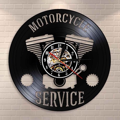 Señal colgante de negocios para servicio de motocicleta Reloj de pared para Taller, reparación de motos, reloj de discos de vinilo, reloj de pared decorativo para garaje ► Foto 1/6