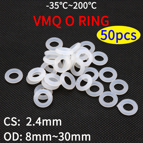 Junta de sellado VMQ o-ring, espesor CS 2,4mm OD 8 ~ 30mm, goma de silicona, lavadora a prueba de agua, forma redonda, blanco, no Toxi, 50 Uds. ► Foto 1/3