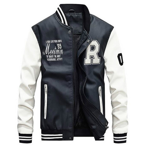 AFS JEEP marca de béisbol chaquetas de los hombres pie Moto Biker chaqueta de cuero de los hombres casuales de lana espesar imitación cuero abrigo M-4XL ► Foto 1/6