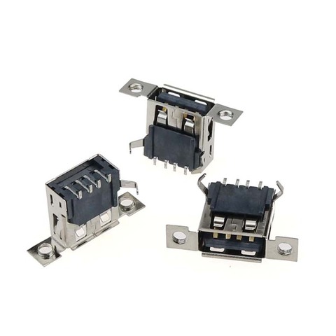 Conector USB 2,0 hembra de 4 pines, Conector de carga trasera con agujeros de tornillo, 2-5 uds. ► Foto 1/6