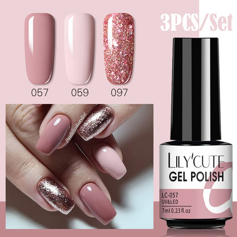 LILYCUTE-Conjunto de 3 uds de esmalte de Gel híbrido, Gel de efecto mate de lentejuelas brillantes, capa superior para Base de uñas, 3 uds. ► Foto 1/6