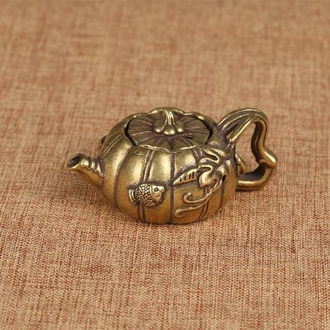 Oro colores cobre calabaza mascota té decoración Mini tetera pequeña de latón fundido ollas pequeñas Kung Fu té casa decoración adornos ► Foto 1/6