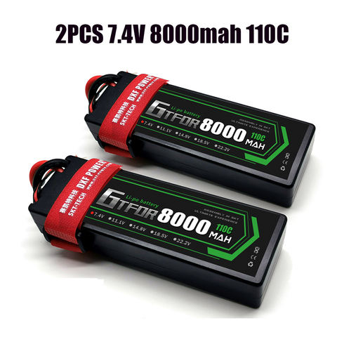 2 piezas DXF 7,4 V 7000 mAh 60C Max 120C Paquete de batería LiPo 2 S HardCase para 1/8 RC 1/10 modelo de coche Traxxas Slash Emaxx ► Foto 1/6