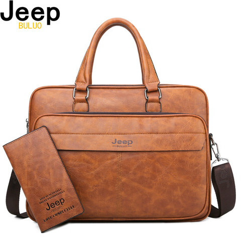 JEEP BULUO famosa marca de alta calidad de cuero de negocios bolsas de mensajero de hombro de los hombres maletín de viaje, bolsa de bolso de ordenador portátil de 14 pulgadas ► Foto 1/6