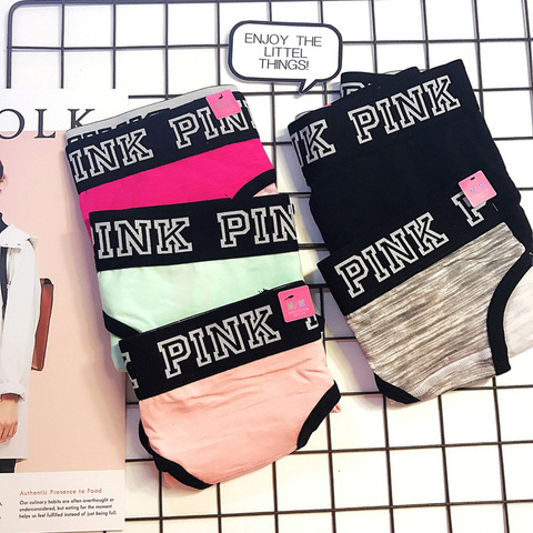 Ropa interior sexy de algodón puro para mujer, ropa interior de color rosa con letras adorables, estrellas de colores puros, sin rastro, de triángulo de movimiento medio bajo ► Foto 1/6