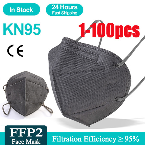 Mascarillas faciales KN95 ffp2 de 5 capas, máscara de seguridad transpirable y reutilizable, con 95% filtros, CE ► Foto 1/1