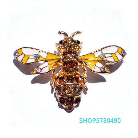 Broches de abeja con diamantes de imitación para mujer, joyería de moda, Pin esmaltado de insectos, broche elegante, Color dorado, regalos para mujer, adornos nupciales ► Foto 1/6