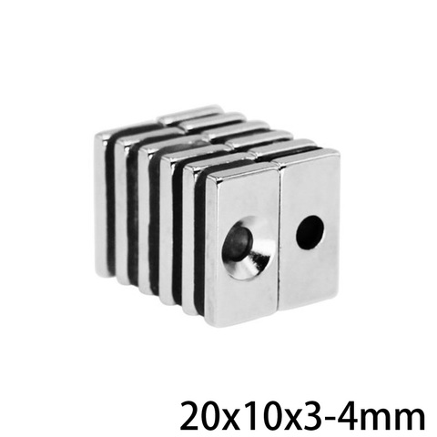 5 ~ 100 Uds 20x10x3-4 bloque imán potente 4mm agujero a granel hoja de imán 20x10x3mm-4mm fuerte imanes permanentes de neodimio 20*10*3-4mm ► Foto 1/6