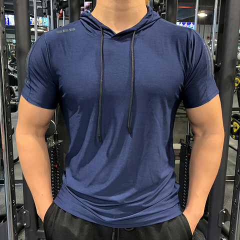 Camiseta deportiva con capucha para hombre, camisa de secado rápido y transpirable de alta elasticidad para gimnasio y correr ► Foto 1/6