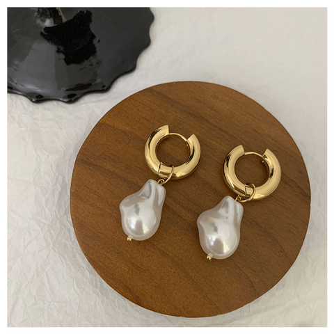 Pendientes colgantes de perlas de titanio con oro de 18 K, Pendientes colgantes de perlas, estilo Punk ► Foto 1/6