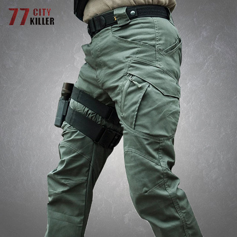 Pantalones tácticos militares para hombre, múltiples bolsillos impermeables con pantalones de trabajo, SWAT, de combate, transpirables, ajustados, para correr ► Foto 1/6