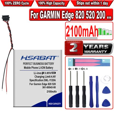 HSABAT 2100mAh batería GPS 010-01626-02-361-00043-01 para Garmin Edge 820 borde 520, 200, 205, 500 Edge 520 plus 361-00043-00 GPS ► Foto 1/6