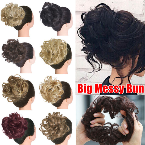 Desordenado Chingnon pieza de pelo Scrunchie falso rizado bollo banda elástica Updo Braidal pieza de pelo sintético para mujeres falso SARLA H2 ► Foto 1/6