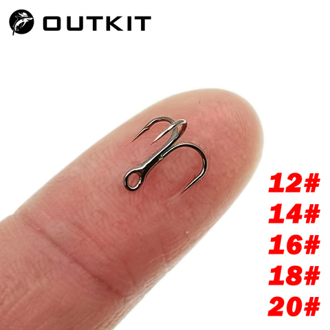 OUTKIT alta calidad 5 unids/caja 2xStrengthen Micro pequeña Origen de aleación de acero afilado atraer anzuelo triple 12-20 # pesca con caja ► Foto 1/6