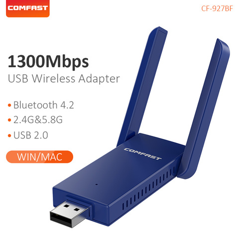 COMFATS adaptador Wifi USB-receptor wifi inalámbrico, antena Lan, 2,4 + 5,8 GHz, 1300Mbps, Ethernet, PC, 11ac, wifi, tarjeta de red usb ► Foto 1/6