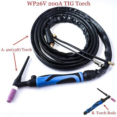 WP26V TIG Torch GTAW Gas tungsteno arco, soplete de soldadura, válvula de A-200 argón 4m 13 pies, soplete refrigerado por aire de 150-300A TIG, máquina de soldar ► Foto 1/6