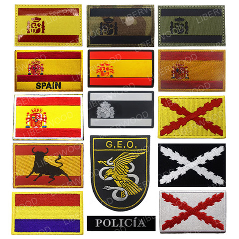 Parche IR con bandera de España, parche táctico antiterrorista de policía real, Bandera de cruz, Borgoña, parche español GEO, apliques de insignia ► Foto 1/6