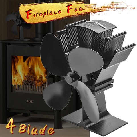 Chimenea negra de 4 aspas, estufa de calor con ventilador komin Log, quemador de madera, ventilador silencioso respetuoso con el medio ambiente, distribución eficiente del calor para el hogar ► Foto 1/6
